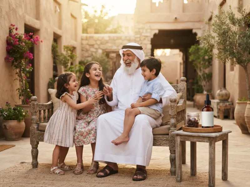 جد مع أحفاده في فناء البيت
