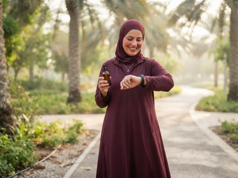 امرأة في نزهة صباحية بين النخيل
