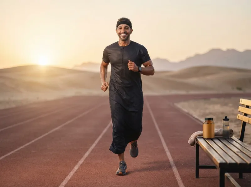 رجل يجري عند شروق الشمس